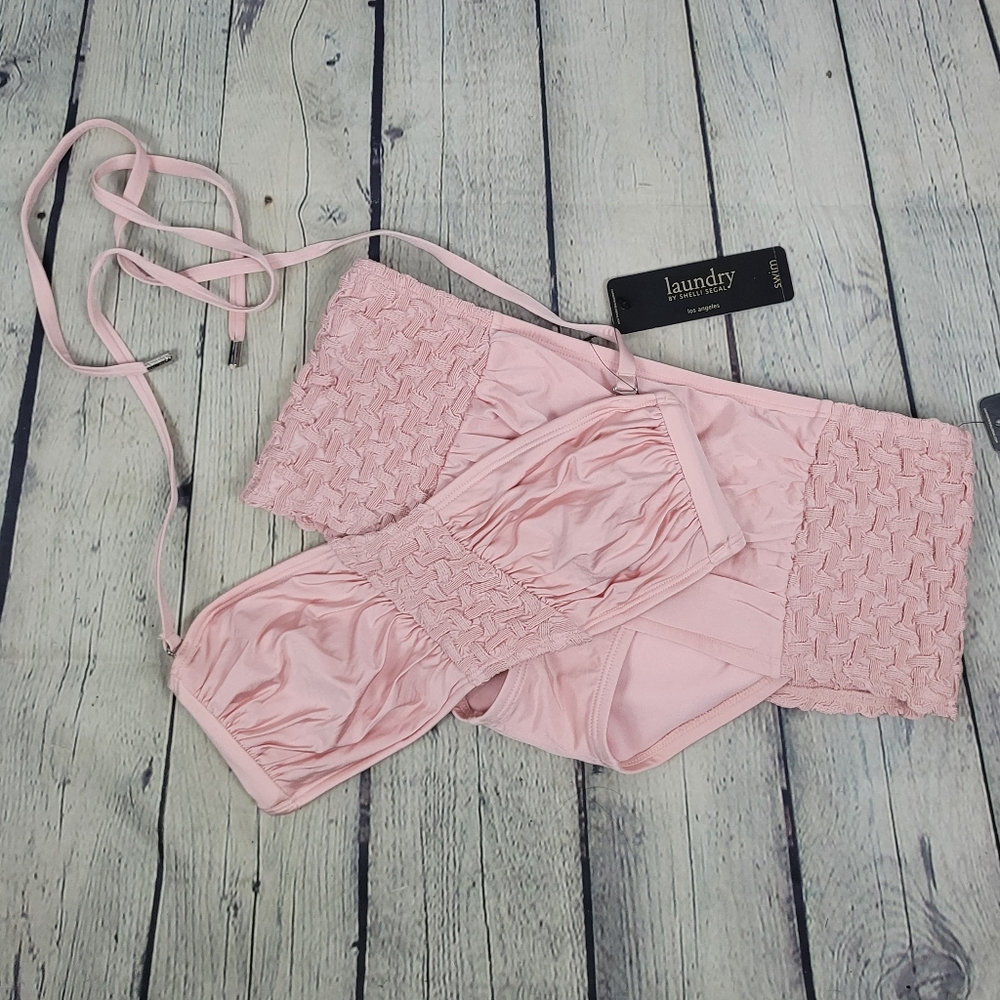 LAUNDRY by SHELLI SEGAL | shirred bandeau halter bikini swim bathing suit
